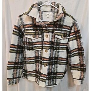 Bke Youth Flannel Shacket Jacket Button-Up Girls Size L White Orange Green Black